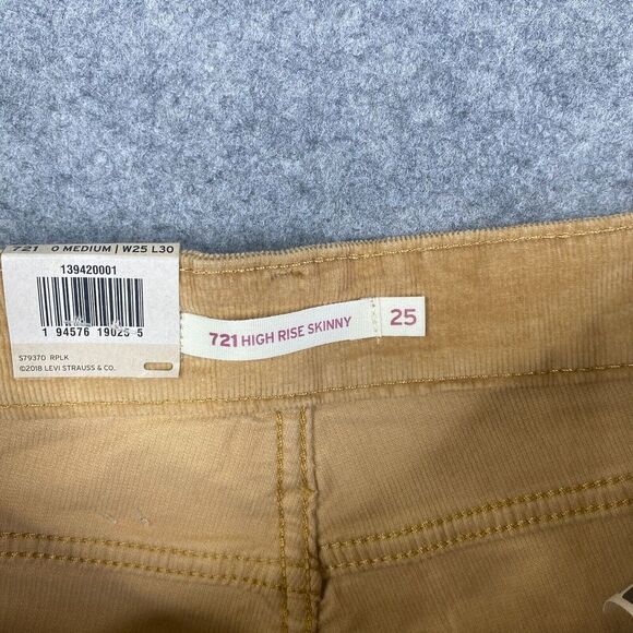 Levis 721 High Rise Skinny Corduroy Pants Womens 25 Brown Button Fly 5-Pocket - Picture 9 of 14